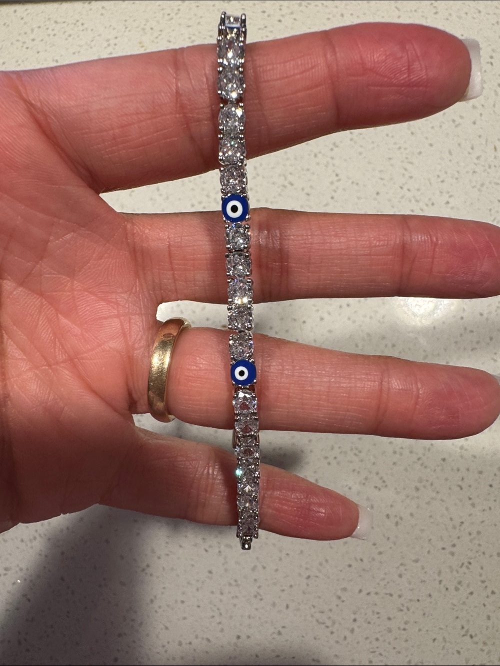 Evil Eye Cubic Zirconia Tennis Bracelet - Silver with Blue Accents
